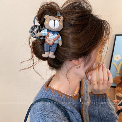 Cartoon Backpack Bear Hair Clip for Women, Cute Hairpin 2026 New Style Shark Clip, Very Pretty Back of the Head Hair Accessory