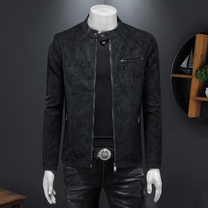 
Men's Spring and Autumn New Style Stand Collar Motorcycle Leather Jacket Fashion Trend Slim Fit PU Jacket Trendy Men