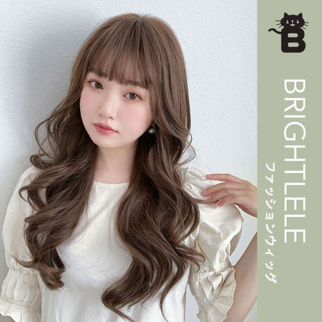 The new angel wings French bangs long curly hair Korean gentle overseas rolling big roll, natural fluffy three -dimensional head
