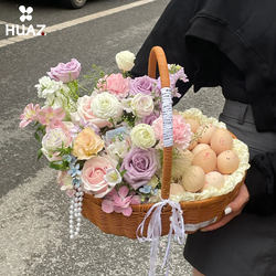 Flower-Decorated Plumeria Basket DIY Postpartum Hand-Held Basket Imitation Rattan Woven Basket Fruit Flower Arrangement Basket Fresh Flowers DIY Material Kit