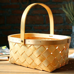 Zakaa Wooden Woven Blue Tote Bag Home Storage Basket Vegetable Basket Picnic Basket Gift Basket Bread Basket Flower Basket