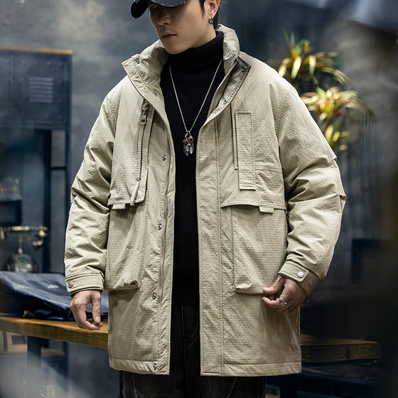 
Winter 90 white duck down mid-length down jacket for men 2026 new trendy brand thickened stand-up collar warm work jacket trendy