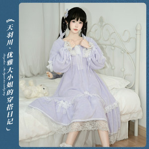 
Tianyuchuan Lolita nightgown women's autumn and winter coral velvet plush pajamas cute princess style wearable dress