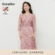 Coletiel spring fashion spliced ​​lace skirt round neck midi dress for women