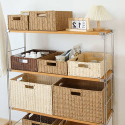 Purely Handmade Straw Woven Frame Basket Japanese-Style Storage Basket Storage Box Household Sundries Toys Snacks Clothing Storage Box