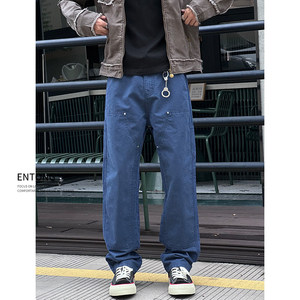 
Entong American trendy brand French blue workwear jeans men's rivet design handsome lumberjack loose trousers