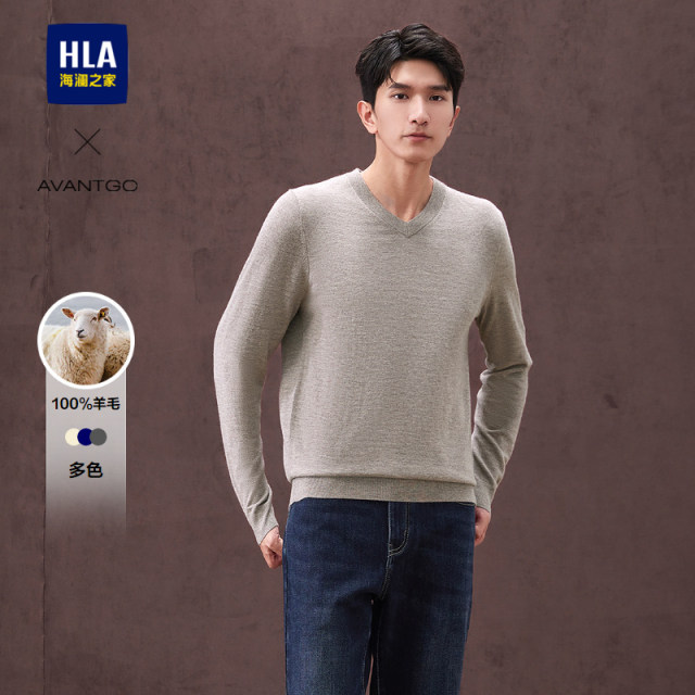 HLA/Heilan House light business casual V-neck sweater 24 autumn and winter new pure wool warm sweater for men