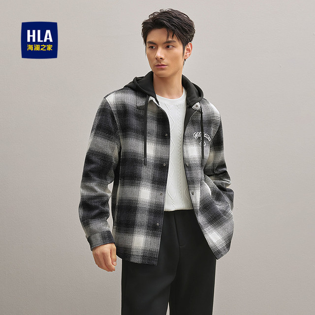 HLA/Heilan House casual style sub-jacket 25 autumn and winter new lapel removable hood warm thick coat men's clothing