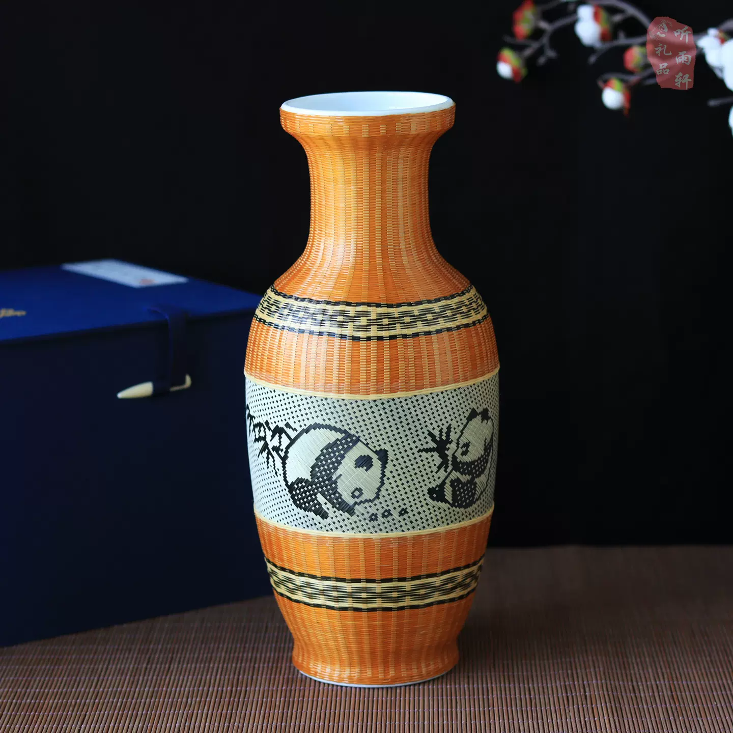 四川瓷胎竹编花瓶14cm手工竹丝花瓶非遗手工艺伴手礼