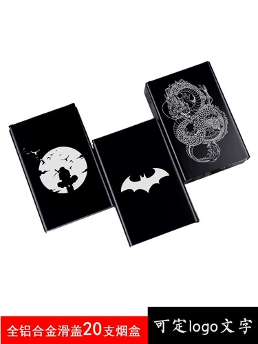 Мужской черный портативный резной мультяшный металлический ультратонкий портсигар, алюминиевый сплав