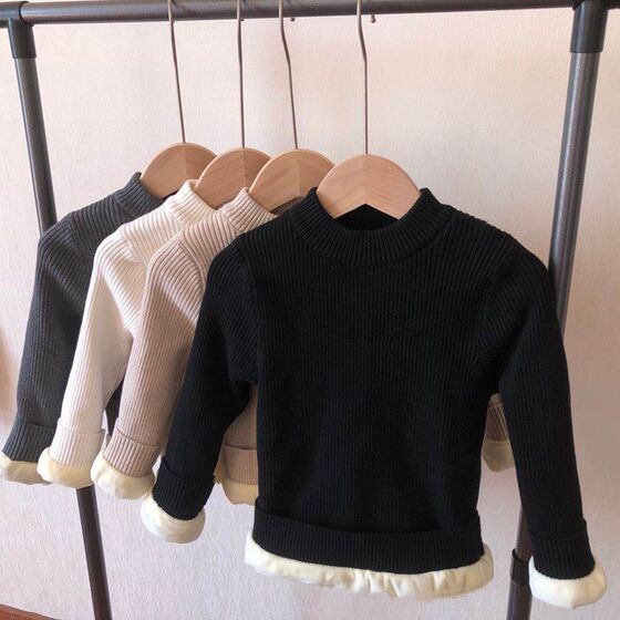 
Children's plus velvet thickened sweater for girls' cotton pullover base shirt for babies baby autumn and winter sweater for boys' thread shirt