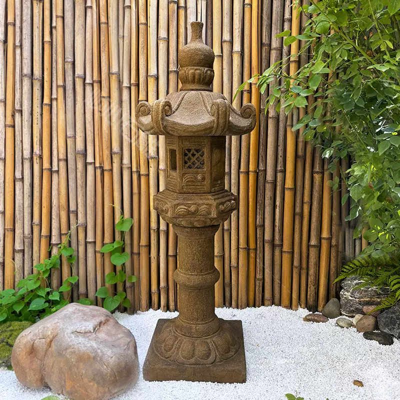 日式石钵流水造景摆件花园禅意竹子惊鹿石灯曲阳手工石雕庭院装饰