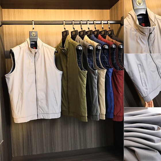 
Foreign trade order! Thin cotton inside! Solid color and versatile men's solid color for autumn and winter, light and thin warm vest vest jacket
