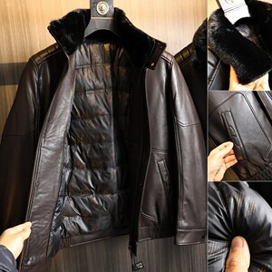 
Thousand yuan level! Leather down! Autumn and winter boys solid color imitation fur collar lapel fashion PU leather jacket trend