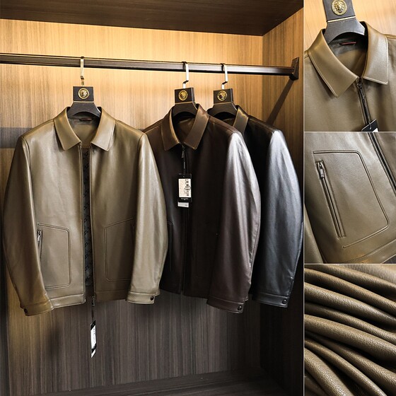 
Awesome! Three-dimensional cutting~Imported leather! Trendy autumn and winter men's delicate business lapel PU leather jacket