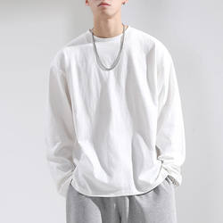 New Autumn and Winter Long-Sleeved T-Shirt for Men, Loose and Versatile, Hong Kong Style, Solid Color, Simple Casual Round Neck Base Shirt, Short-Sleeved Top