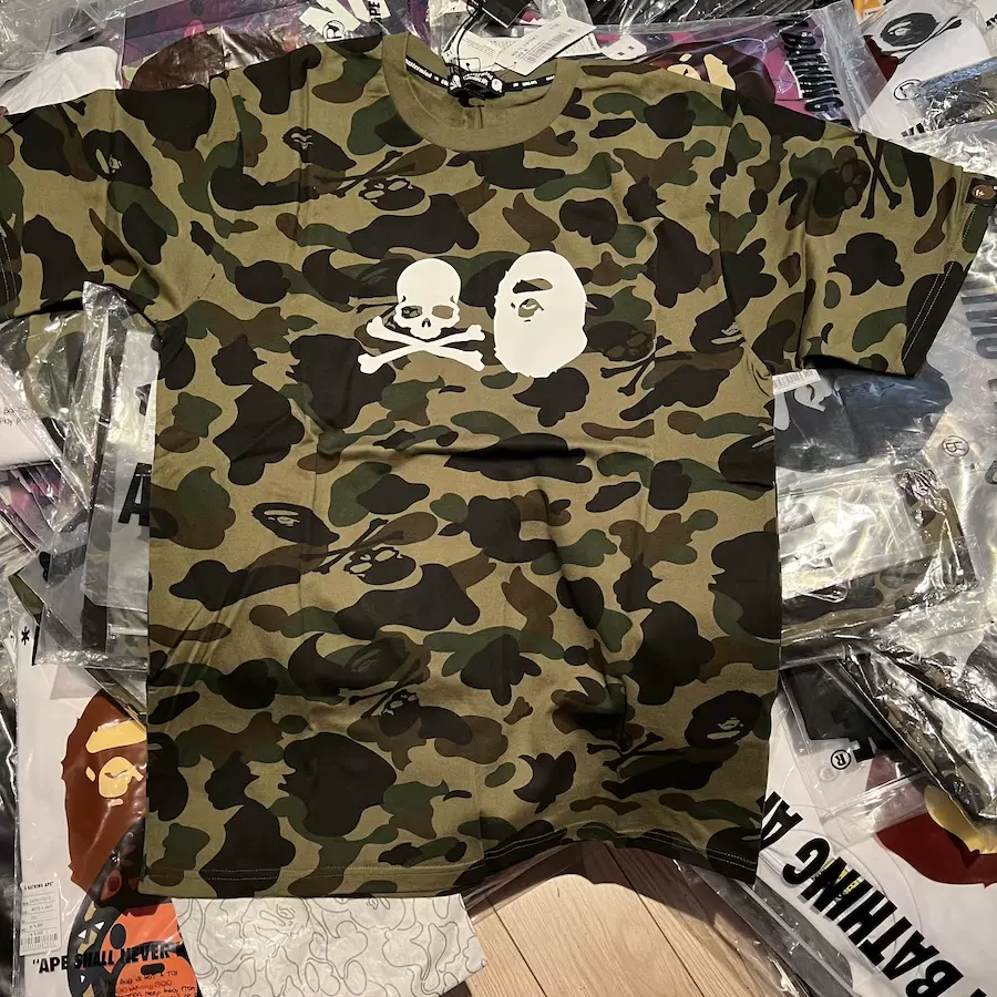 国内现货日本潮牌bape X Mmj绿迷彩联名短袖tee男女同