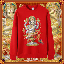 God of Wealth Elephant Nose God Buddhist Culture National Trend Long Sleeve Sweatshirt Pure Cotton Heavy Weight Loose Men and Women Couple Tops and Tops Trendy