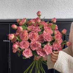 Retro Burnt-Edge Pastoral Rose Artificial Bouquet High-End Soft Decoration Living Room Home Furnishings Fake Flower Arrangement Floral Arrangement