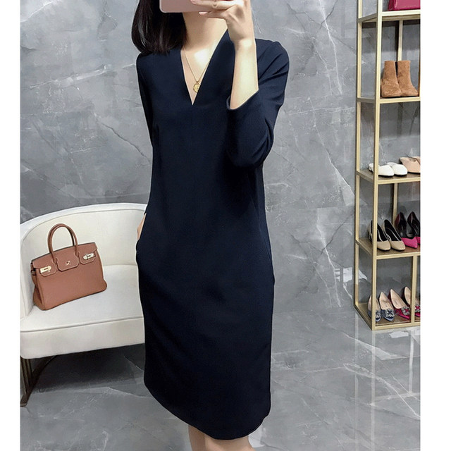Temperament V-neck slim dress early autumn 2025 new large-size women's ...