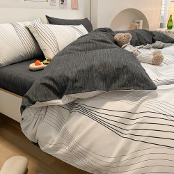 Casual Scandinavian Pure Cotton Four-Piece Bedding Set, All-Cotton Dormitory Bedding, Boys' Duvet Cover, Bed Sheet, Quilt Cover, Three-Piece Set for All Seasons