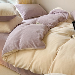 Double-Sided Milk Velvet Four-Piece Set, Thickened Winter Coral Velvet Bedding, Fleece-Lined Warm Flannel Duvet Cover and Bed Sheet