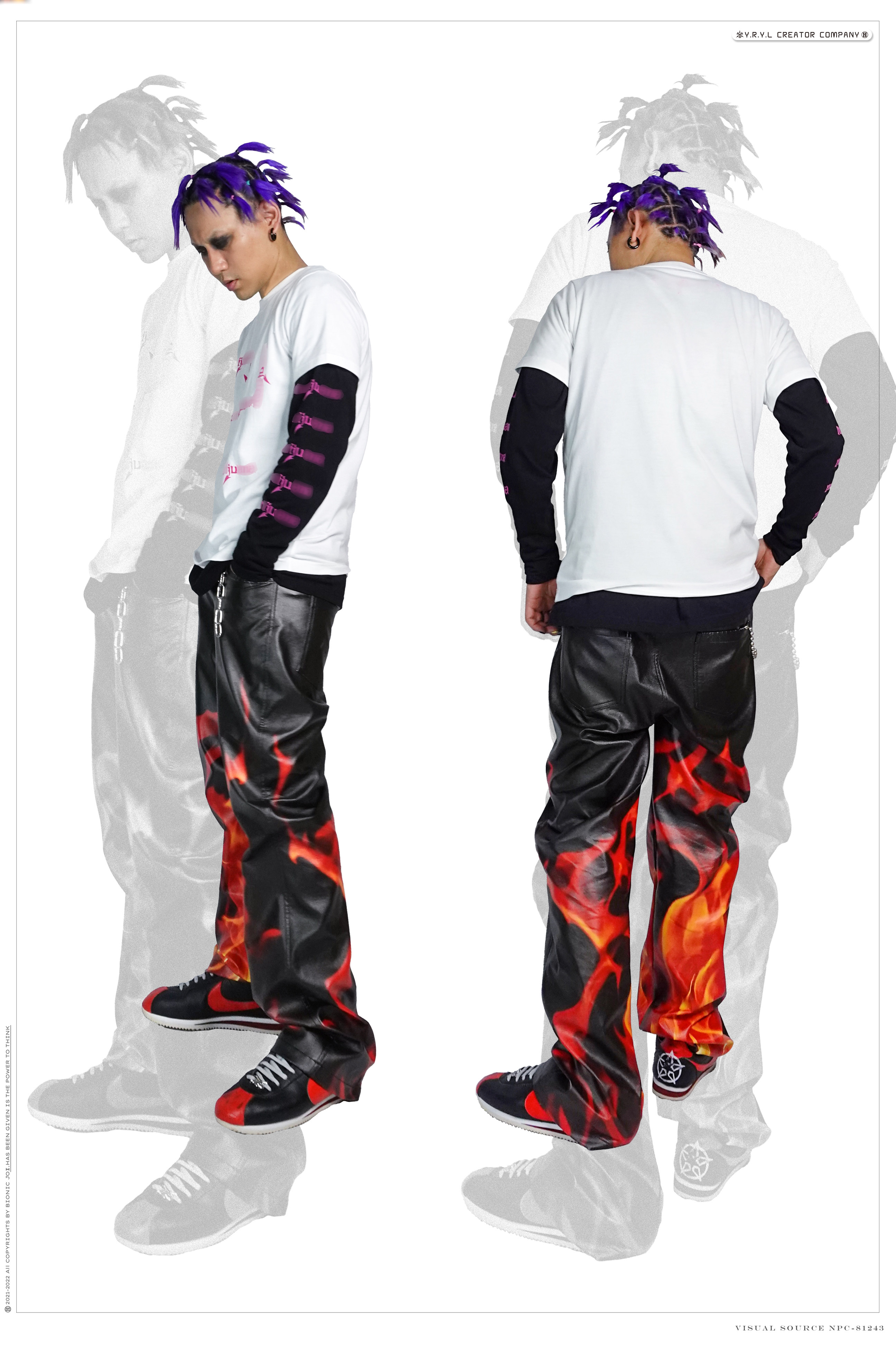 Bionic Joi Hell Dragon Flame Printed British Punk Leather Pants