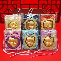 Zhou Family Four Generations Guardian Gold Fortune Cat Bag Pendant, Good Luck and Safety Amulet, Car Hanging Ornament, Pink Card Holder, Casual Gift