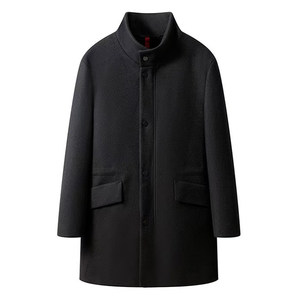 
32% sheep wool blend Hijia withdrawn men's mid-length woolen coat autumn and winter black windbreaker jacket
