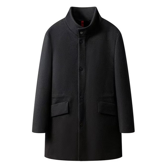 
32% sheep wool blend Hijia withdrawn men's mid-length woolen coat autumn and winter black windbreaker jacket