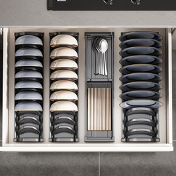 Youqin Dish Storage Rack Kitchen Cabinet Built-In Pull-Out Basket Drawer for Storing Bowls and Plates Storage Rack Chopstick Spoon Box Draining Basket