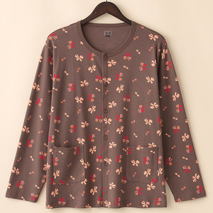 
Large size middle-aged and elderly autumn clothes women's pure cotton cardigan outer wear mother's buttoned old lady's thermal underwear long-sleeved top