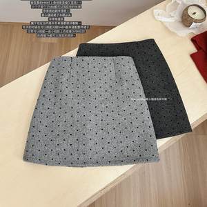 
Flocked little love polka-dot woolen skirt for women in autumn and winter small high-waisted gray a-line arm-covering crotch-covering skirt