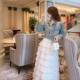 Heavy Industry Sequin Spliced ​​Mesh Cake Skirt 2025 Korean New High Waist A-line Sweet Skirt Long Skirt
