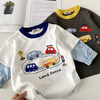 
Children's autumn cartoon fake two-piece long-sleeved T-shirt