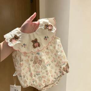 
Baby girl summer newborn Korean version sleeveless jumpsuit baby child cute bear summer clothing parent-child family crawl suit