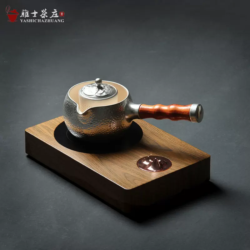 日式煮茶器纯银饰侧把壶莺歌烧电陶炉茶道电磁炉温茶过滤煮茶壶