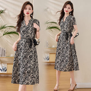 
Women's Clothing/Ladies' Boutique Dresses 2025 Summer Summer Short Sleeve/Mid-Sleeve Mid-Long Skirt Polyester 100%