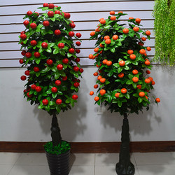 Artificial Red Apple and Kumquat Tree, Simulated Plant Tree, Potted Large Indoor Decorative Flower Arrangement, Green Plant Display for Living Room