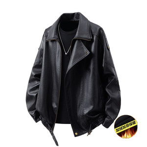 
American autumn and winter retro velvet leather motorcycle jacket men and women fashion brand loose couple versatile casual jacket