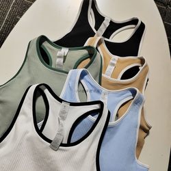 Lu-Water High-Elastic Seamless Racerback Stylish Color-Blocked Ebb Yoga Sports Tank Top with Chest Pads for Women