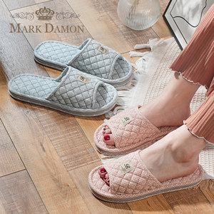 
Home pure cotton fabric simple Korean style plaid couple thickened three-layer soft cloth sole silent floor slippers