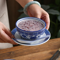 Fruit Dessert Bowls and Plates for Sugar Water Shops, High-End Commercial Blue and White Ceramic Sugar Water Bowls, Double-Skin Milk Bowls, High Temperature Resistant