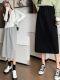 Straight skirt black grey ol pure cotton autumn commuting pocket knitted solid color a-shaped high waist a-line skirt half-body long skirt