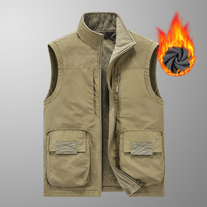 
velvet thickened double-sided vest 2024 new men's autumn and winter multi-pocket casual vest photography outdoor sports