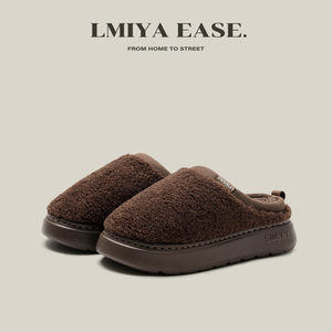 
Lemia plush slippers for women to wear outside in autumn and winter, thickened and plush at home, warm and non-slip Birkenstock toe slippers