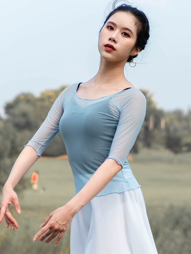 무용 무용 연공복 여자 여자 상의 무용 중소매 망사형체 슬림 슬림 슬림 슬림 슬림