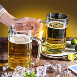 Glass Beer Mug with Handle, Home Drinking Cup, Tea Cup, Bar Use, Thickened, Large Capacity, Transparent