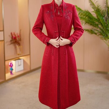 
Snowflake velvet new Chinese style thickened cheongsam skirt coat