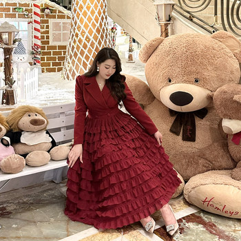 
High-end large-size women's red suit cake dress